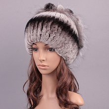 Sale 2015 winter beanies cap fur hat for women knitted rex rabbit fur hat with fox fur flower top free size casual women’s hats