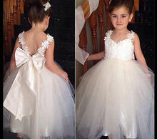 2016 New Spring Flower Girl Princess Dress Kid Party Pageant Wedding Bridesmaid Tutu BALL Bow White