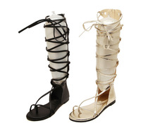 Fashion Brand Women Gladiator Sandals 2015 Summer Casual Flip Flops Sexy Cutout Lace-up Knee High Sandals Flat Shoes Woman Botas