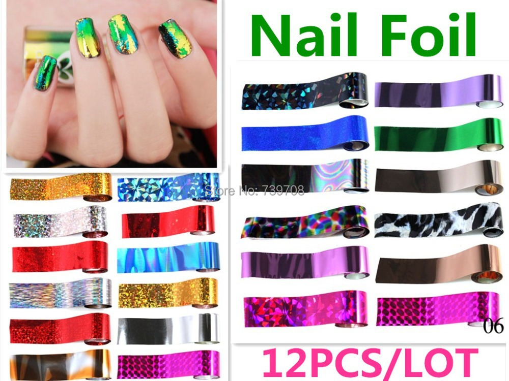 Newest Fashoion Nail Foils 72Designs DIY Decoration Nail Tools 12PCS Lot Beautiful Nail Stickers Hot