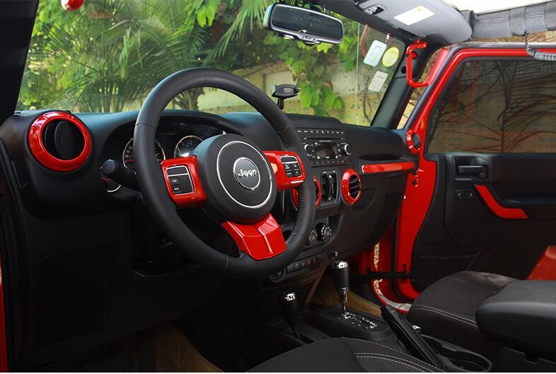 Full Set Red 12Pcs Interior Decoration Trim Kit For Jeep Wrangler Cab
