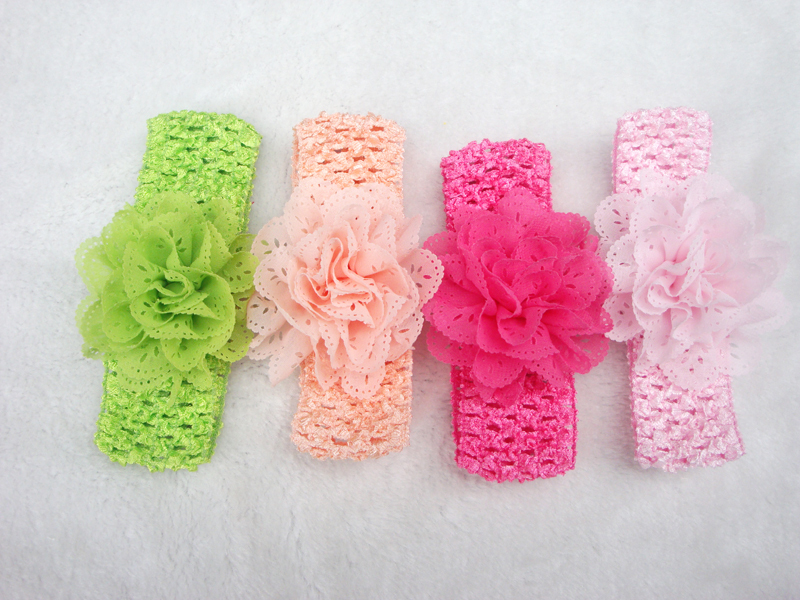 Promotion 10pcs lot Chiffon Lace Flower Crochet Headband Baby Girls font b Dress b font Up