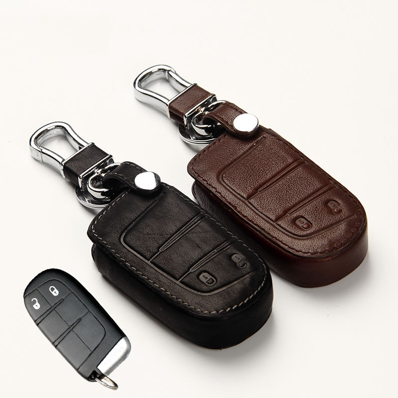 Genuine Leather Car Key Cover Key Case for Jeep Grand Cherokee Renegade 2014 2015 Chrysler 300C