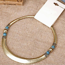 New Vintage Bohemia Turquoise Bead Pendant Necklace Ethnic Torquse Alloy Plated Bronze Chain Collar Choker Women Fashion Jewelry