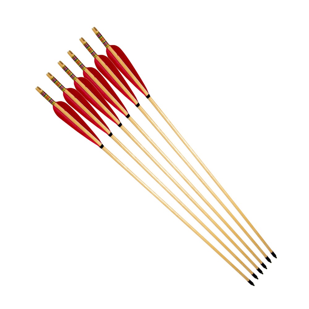 6pcs Handmade 80cm White Pine Wood Arrow Decoration Sheild Archery Red Turkeys Feather Iron Tips Arrow