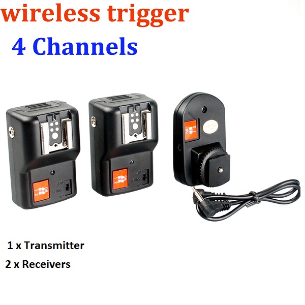 WanSen PT-04GY  4 Channels Wireless / Radio Flash Trigger Transmitter SET with 2 Receivers for Canon Nikon Pentax Olympus