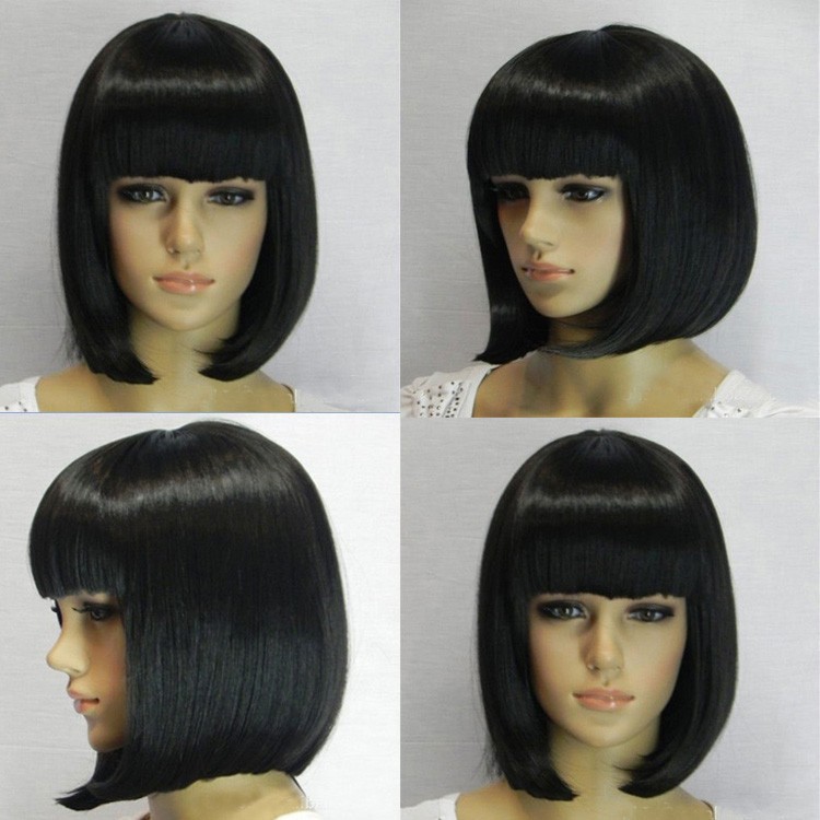 new arrival black short synthetic bobo hair wigs with bangs cheap price wholesale high quality black short bob wigs for women
