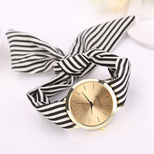 Excellent Quality 2016 Women’s Quartz Watches Dial Stripe Floral Cloth Braided Casual Bracelet Watches Wristwatch for gift