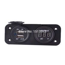 New Waterproof Car Cigarette Lighter Socket Motorcycle 3.1A Dual USB Charger Adapter With LED 6-33V Voltmeter Socket (12-24V)