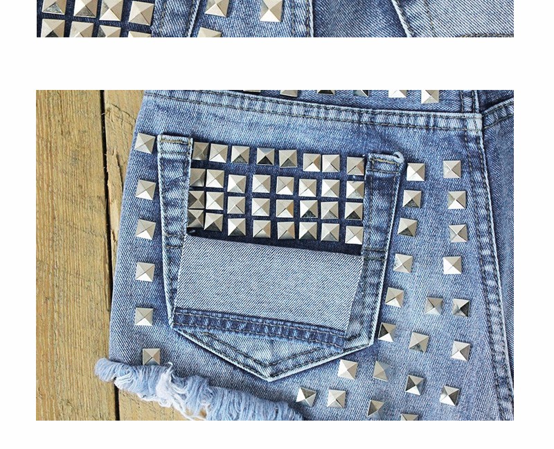 2015 Women\'s Fashion Brand Vintage Tassel Rivet Ripped Loose High Waisted Short Jeans Punk Sexy Hot Woman Denim Shorts Plus Size (10)