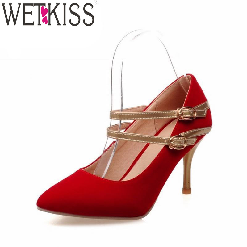 2016 Mary Janes Pumps Pointed Toe Shoes Woman Buckle Strap Shoes Thin High Heels Pumps Casual