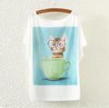 Hot New Summer Europe America Style Woman T shirt Short Sleeve Cup Kitten Batwing Sleeve Cartoon