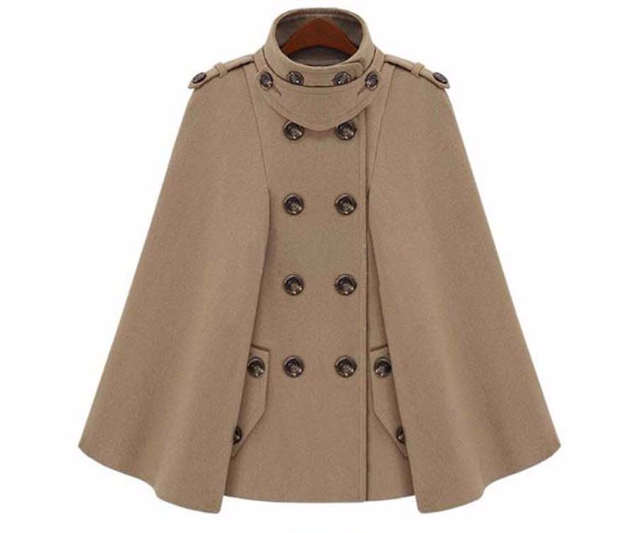 European Damen New Fashion Tuch Cape Mantel Zweireiher Wolle Winter ...