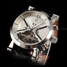 2015 Forsining reloj marca de lujo mecánico automático reloj para hombre Tourbillon reloj militar negro Relojes del cuero