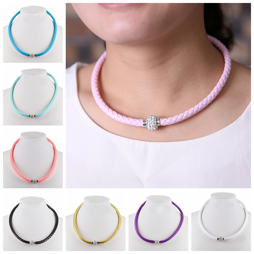 Newest Punk Crystals Button Jewelry Leather Choker Necklace Fashion For Women Men