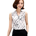Blusas Korean Fashion Clothing 2016 Summer Womens Sleeveless White Chiffon Blouse Shirt Ladies Tops V Neck