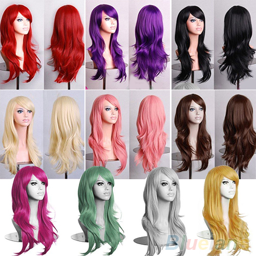 Womens Lady Long Hair Wig Curly Synthetic Anime Cosplay Party Full Wigs