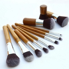 11PCS Professional Bamboo Makeup Brushes Set Eye Shadow Eyebrow Eyeliner Foundation Soft Blusher Kabuki Cosmetic Brush Set
