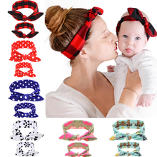 2Pcs/Set Mommy and me Matching Headbands Photo Prop Gift for Mom and Baby Rabbit Ears Elastic Cloth Bowknot Headband Accessories