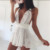 New arrival summer womens playsuits 2016 white lace strap v neck sleeveless jumpsuit one piece rompers lovely girls playsuits