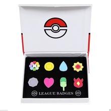 Cosplay Anime Pocket Monster Mr. Froger Pokemon Go Gym Badges Pin 8pcs Pin Kanto League Brooch With box