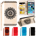 Datura Flowers Embossing Credit Card Holder Embossed Wallet Stand Flip Leather TPU Soft Case For iPhone