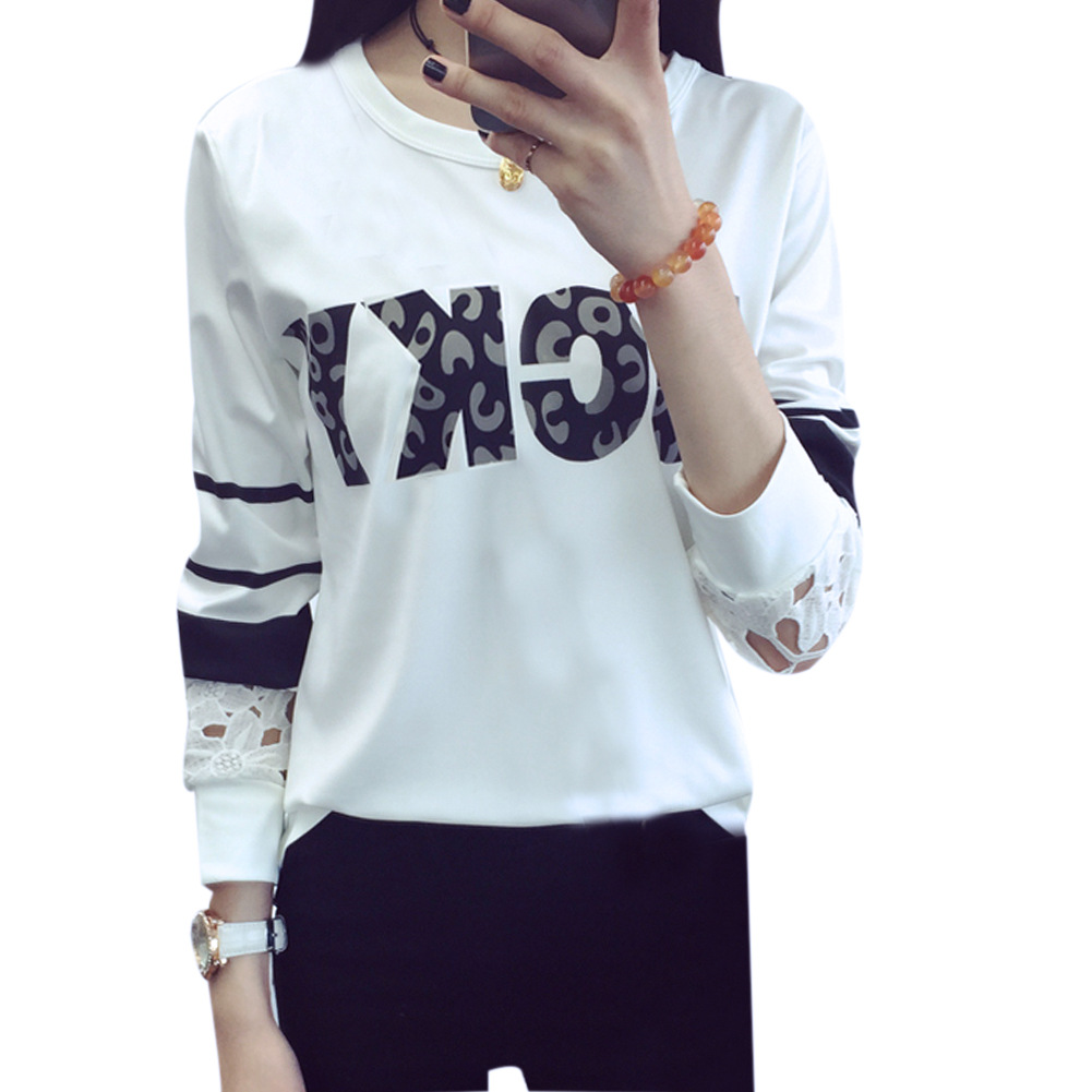 Korean alphabet hollow T-shirt bottoming shirt size stitching loose long sleeved sweaterTT-shirt2