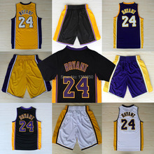 2014 2015 New season #24 Kobe Bryant black white yellow Rev 30 Brand shirts men shorts Basketball jersey lake Embroidery logos