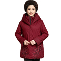 Middle Aged Woman Hooded Quilted Jacket Red Green Black Overcoat Women Warm Puffer Coat With Hood