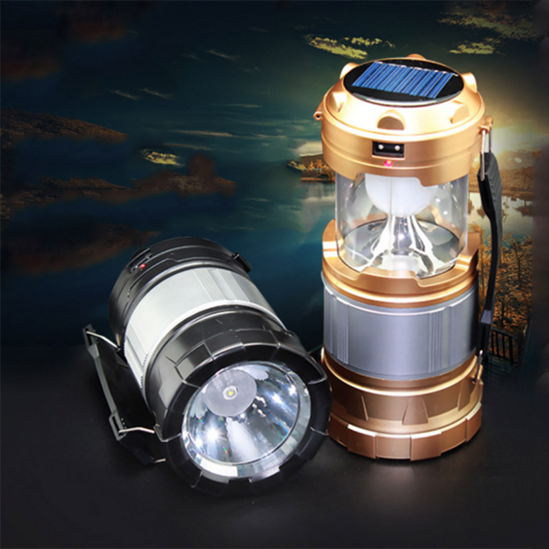 Solar Rechargeable Collapsible LED Camping Lantern Flashlight Survival Lamp for Night Hiking Fishing Charging for Android Phone