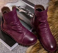 Genuine Leather Short Boots Plus Velet Winter Women’s Shoes Handmade Sewing Soft Outsole Lazy Shoes Maternity Shoes Flat Boots