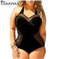2016 Women Retro Padded Mesh Swimwear One Piece Swimsuit Black Swim Suit Plus Size Beachwear