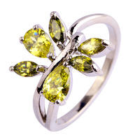 New Fashion Jewelry Olive Green Peridot Gorgeous Romantic 925 Silver Ring Size 6 7 8 9 10 For women Free Shipping Wholesale