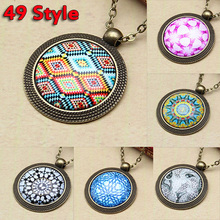 45CM Pendant retro geometric glass cabochon Necklace Bronze chain vintage choker statement Necklace Fashion women Jewelry