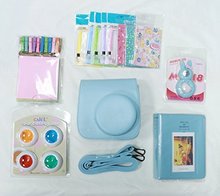 Fujifilm Instax Mini 8 Instant Camera Accessory Bundles-blue Soft PU leather case bag( colorful Photo frame/album…)