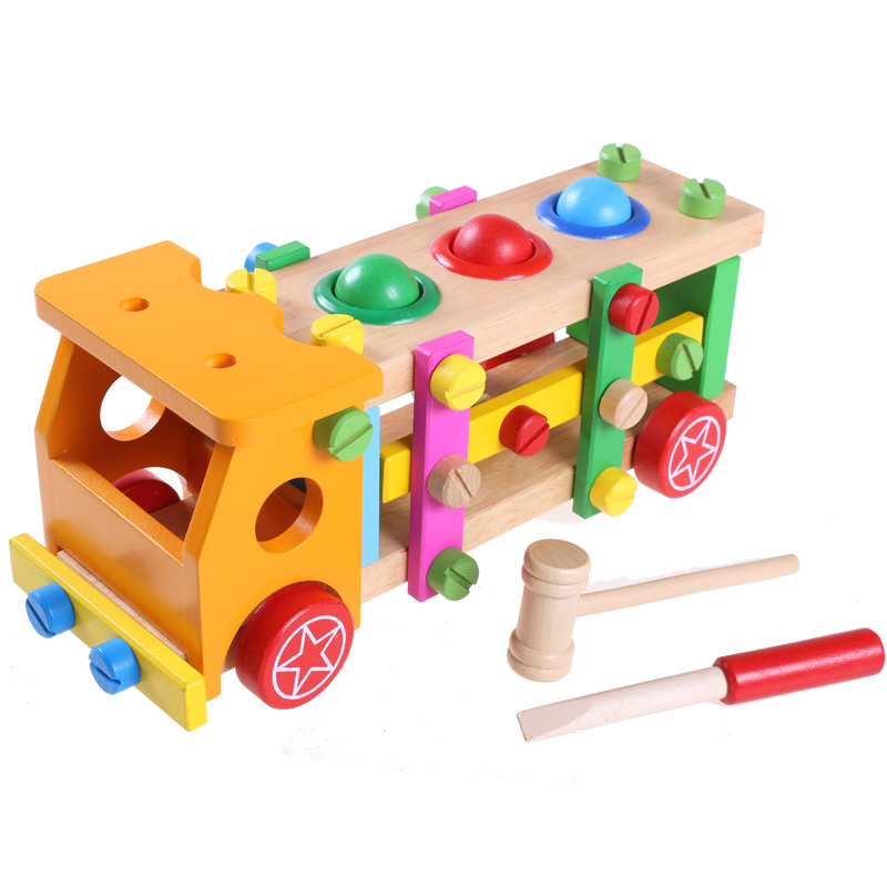 Free Shipping!!Children Wooden Toys Knocks the Ball Screw Vehicle Educational Chirldren Toys Early Learning Wooden Toys