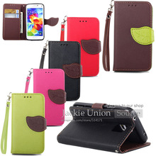 1pcs Leaf style Stand Wallet Soft PU Leather Case For Samsung Galaxy S5 Mini G800 Phone Bag Cover With 2 Card Holder