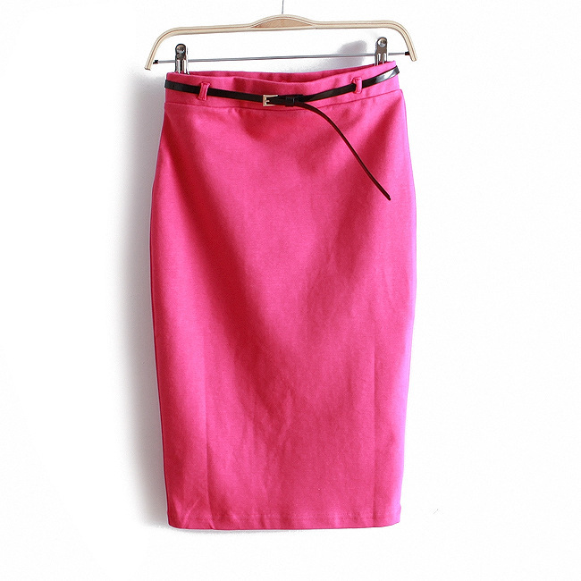 [CARZY] Candy Color Vintage Women Elastic Slim Medium-long High Waist Skirt Stretch Pockets Hip Pencil Skirt with Belt (24).jpg