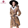2016 Sinofashion New Autumn And Winter Fashion Outwear Suede Printed Double Breasted Slim Thin Long Coat