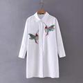 JOYINPARTY Women Embroidered Hummingbirds Sequins Long Sleeve Blouse Tops Shirt In Solid Color 2016 New Summer