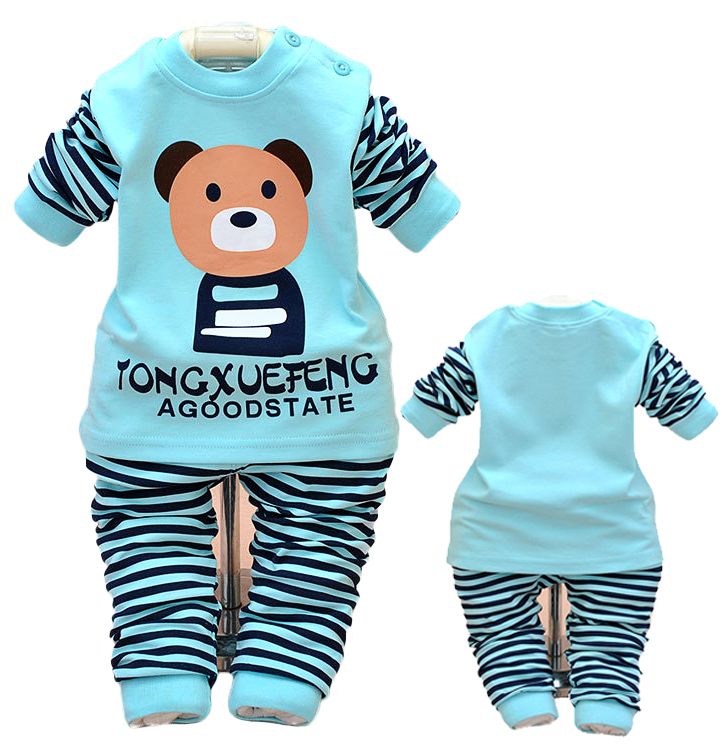 2PCS baby boys girls cotton clothes tops+pants sets outfits set baby clothes spring autumn Clothing for babies suits Bear stripe