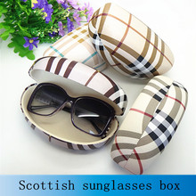 Hot sale fashion hard big sunglasses box for women suglasses case plaid leather high quality glass box