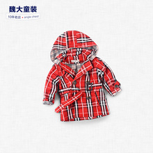 a coat in the long section of Euramerican children’s clothing casual jacket cotton double breasted plaid coat boy child
