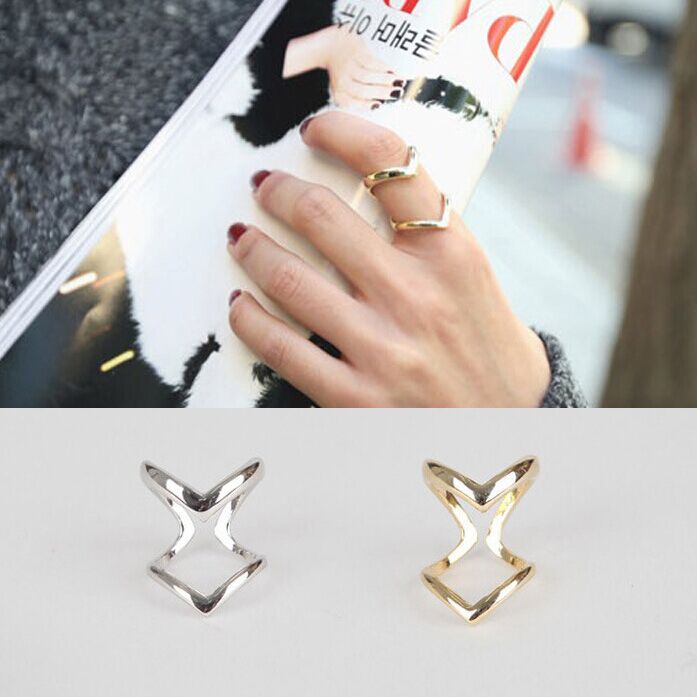2015 New Fashion Women s Double V Alloy Plated Silver Gold Ring Charms Jewelry 
