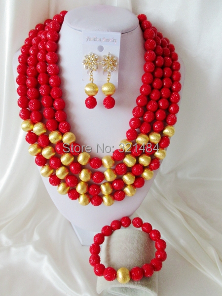 African Beads Artificial Coral Jewelry Set Nigerian Wedding Coral Jewelry Set Chunky African Jewelry Set Free Shipping CRB-1299