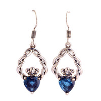 lingmei Wholesale Claddagh Design Earring Heart Sapphire Quartz 925 Dangle Hook Silver Earrings Women Exalted Jewelry Free Ship