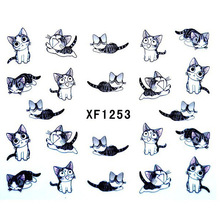 2015 New Fashion Lovely Sweet Water Transfer 3D Grey Cute Cat Nail Art Sticker Full Wraps