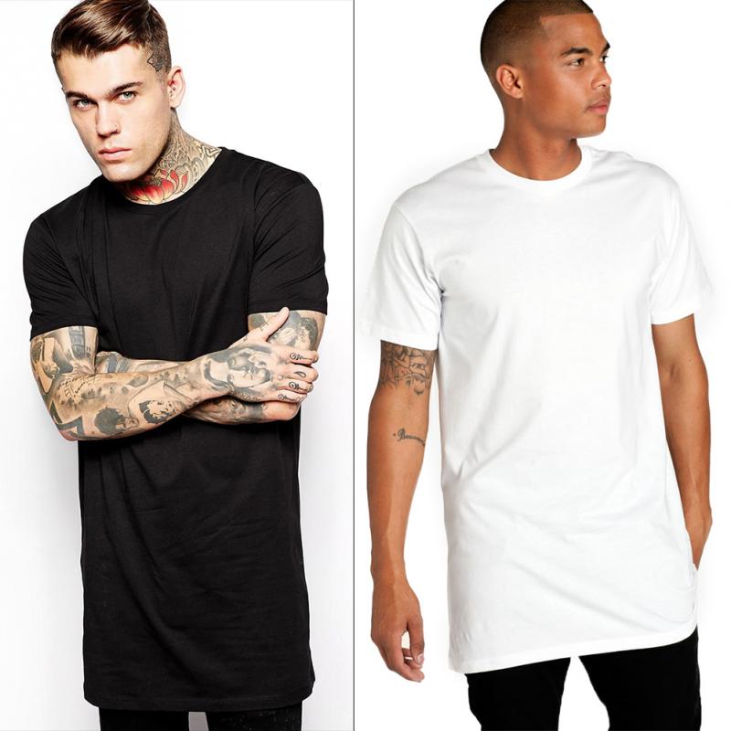 Venta al por mayor-2016 hombres largos de moda camiseta hombres camiseta larga Casual algodón sólido camiseta larga hombres Streetwear Top Tees