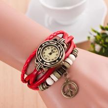 2015 Fashion Punk Style Women Watches Round Pendant Vintage Leather Band Wristwatch Drop Shipping WH 077