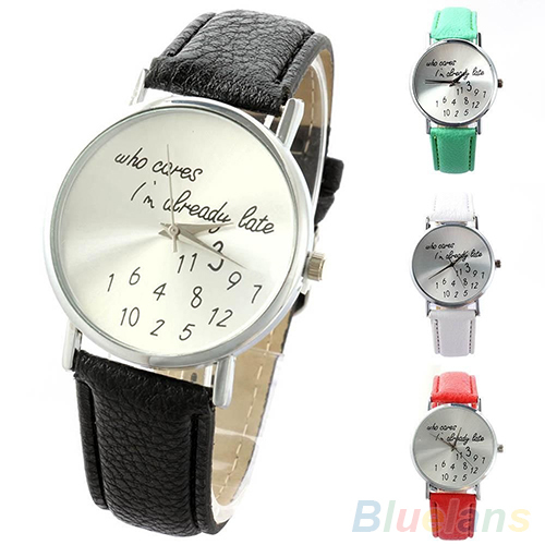 Women Watch Who Cares Faux Leather Band Quartz Date Round Dial Analog Wrist Watch 2LPB